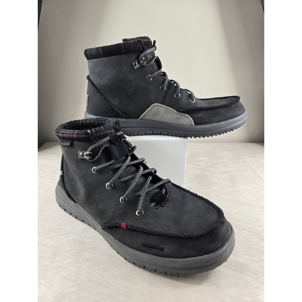 Hey Dude Scott Grip Mens Black Grey Flannel Lined Water Resistant Boots SIZE 10